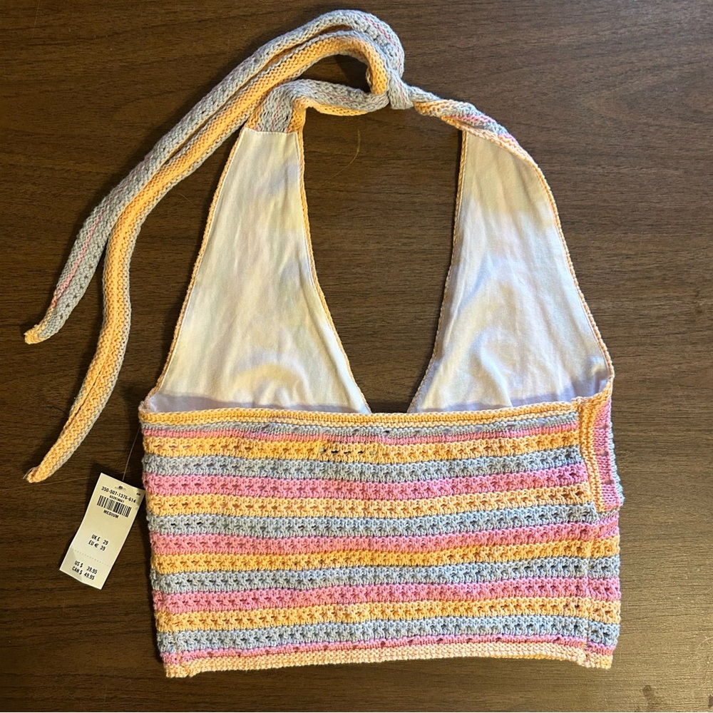 Hollister Crochet Halter Women Medium Top Festival Rainbow Knit Boho NWT - Picture 5 of 9